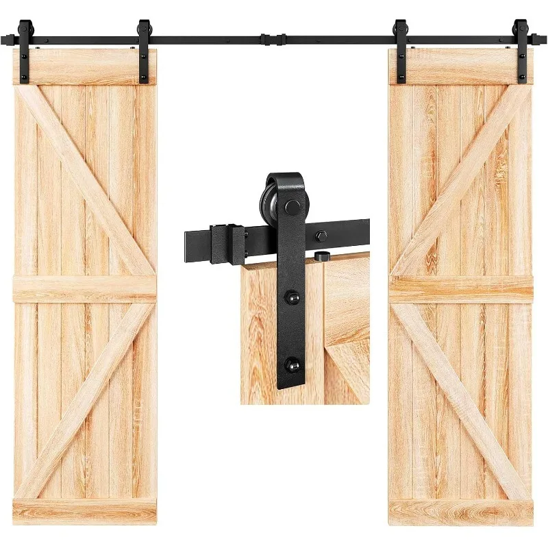 

8-футовый комплект фурнитуры для раздвижных дверей сарая с двойной дверью, базовый J-образный шкив, сверхмощный, плавно тихий, легко устанавливается (8F