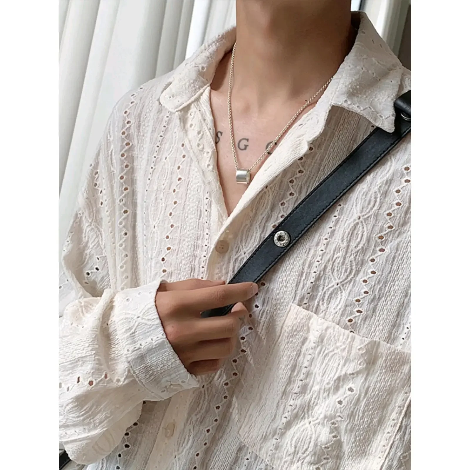 Luxury Niche Hollow Design Sensibility Shirt Men's Trendy Ins Casual Vest Loose Fit Long Sleeve Tweed Style Jacket