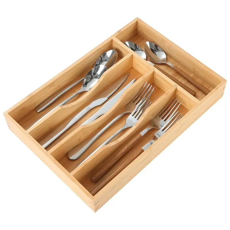 

AB33-Bamboo Kitchen Drawer Organizer , Silverware Utensils Tray Holder For Small Drawer , Wood For Flatware Cutlery Knives
