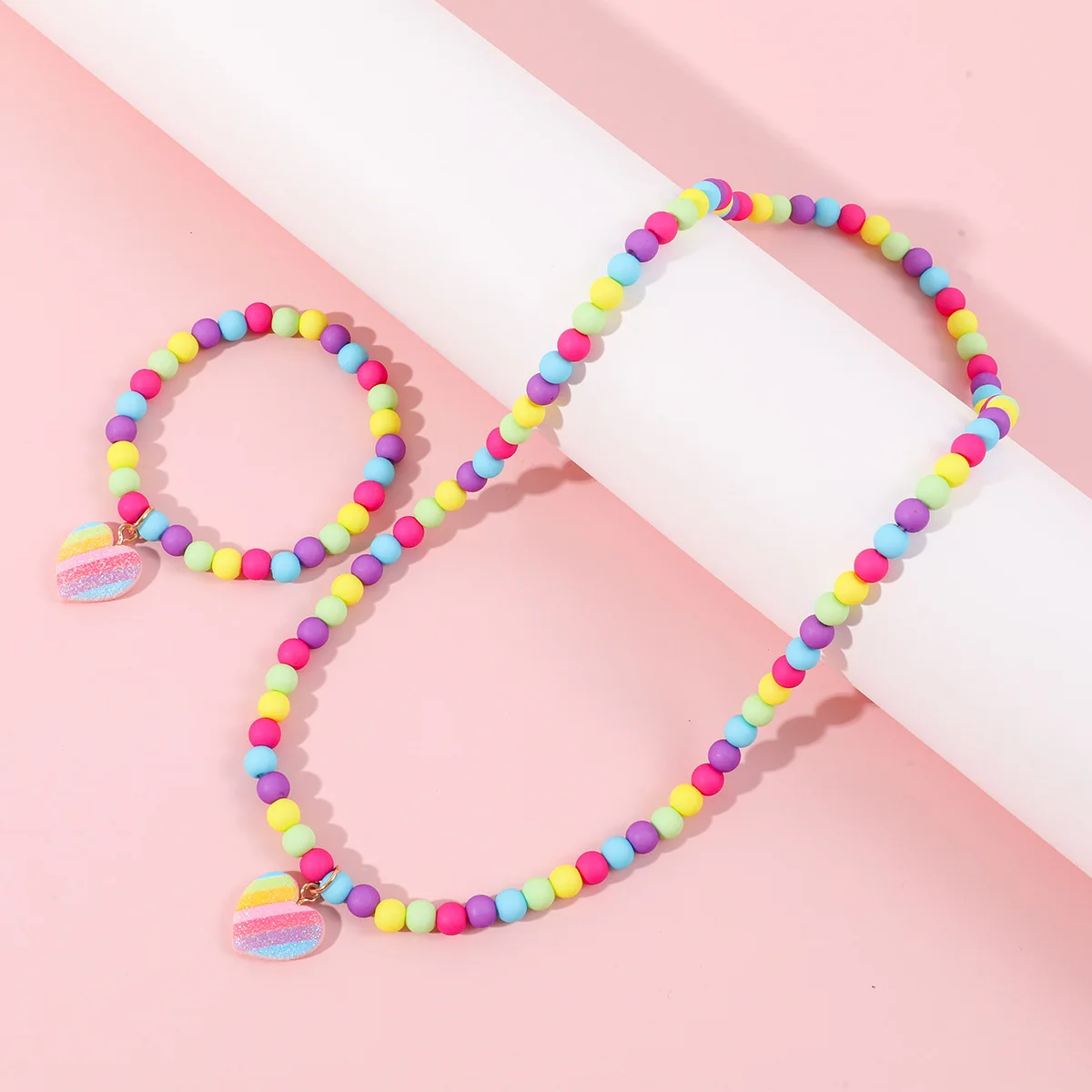 Makersland Necklaces Bracelets Children Women Cute Heart Pendants Accessories Jewelry Sets for Girls Colorful Beads Bracelet Kid