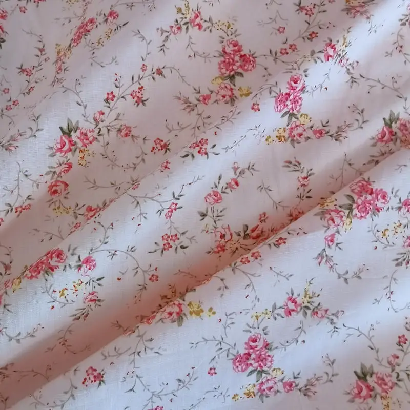 100*145cm Pink Floral Cotton Poplin Fabric DIY Handmade Sewing Cloth Material for Clothing Dress Sewing