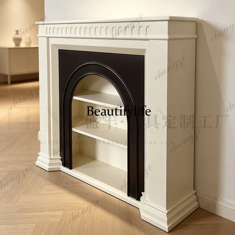 French retro solid wood mantel living room arched decorative carved rack storage foyer porch cabinet