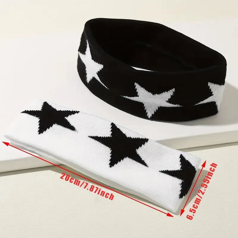 Pentagramm Band Wolle gestrickt breites Haarband Ins trendige Hip Hop Sport Herren und Damen Stirnbänder Haarschmuck – Detail 2