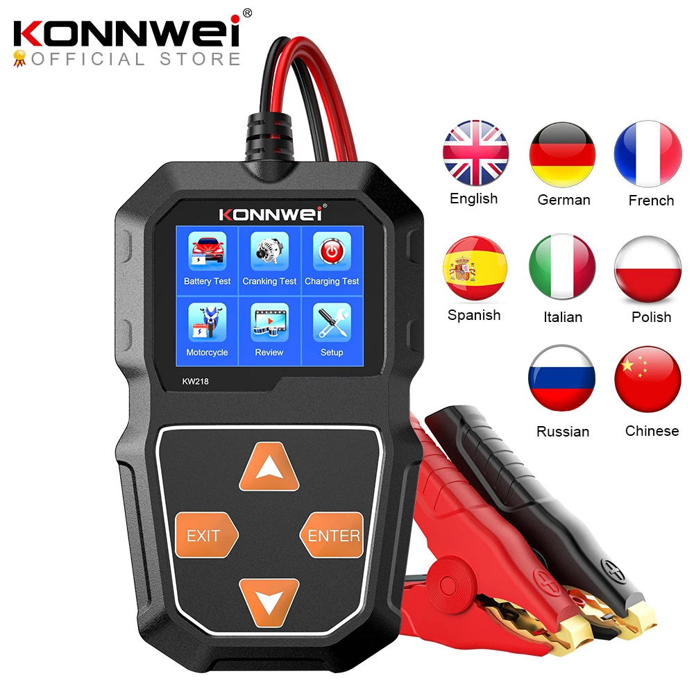 KONNWEI KW218 Car Motorcycle Battery Tester 12V 6V Battery System Analyzer 2000CCA Charging Cranking Test Tools for the Car