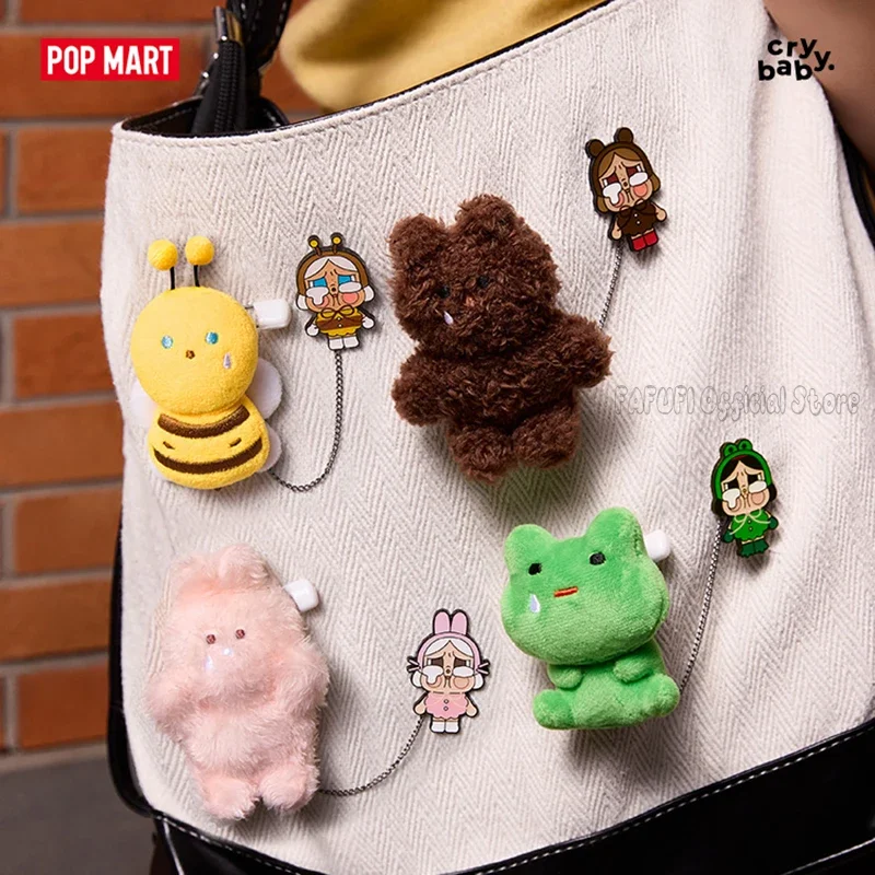 POPMART CRYBABY Crying Again Series Plush Badge Blind Box Toys Kawaii Anime Action Figure Surprise Mystery Box Dolls Girls Gift