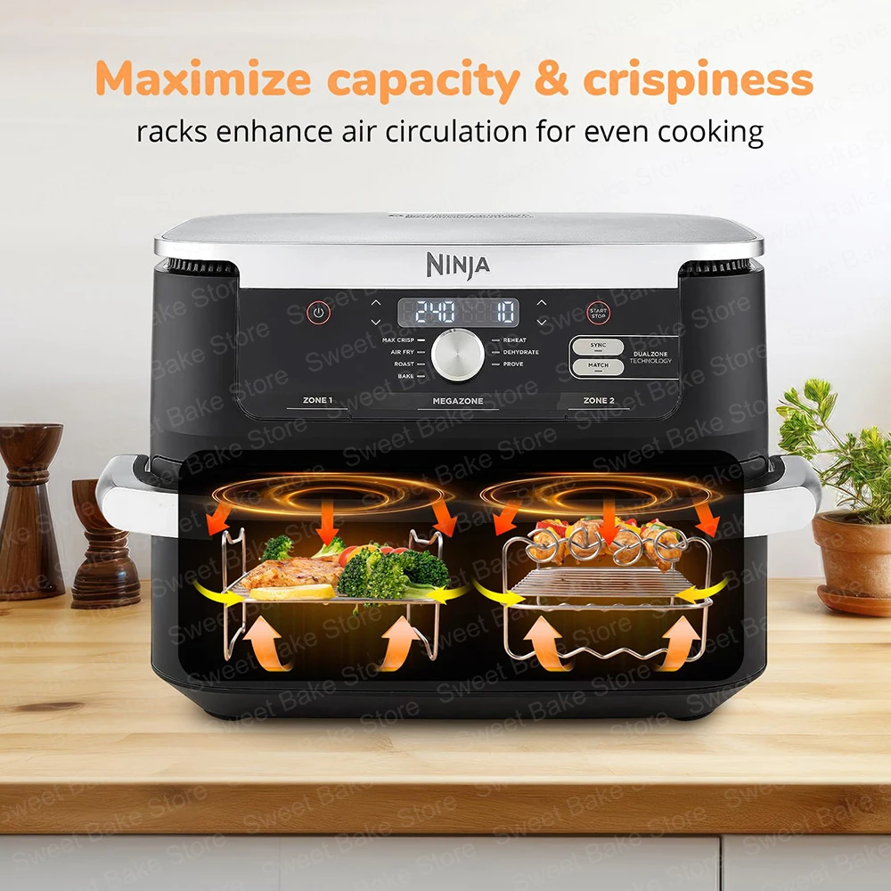 2 شبكات شواء مقلاة هوائية كبيرة مع 4 أسياخ لـ Ninja AF500EU، COSORI Twinfry 10L/Dual Zone 8.5L، Cookwise، Russell Hobbs 9L