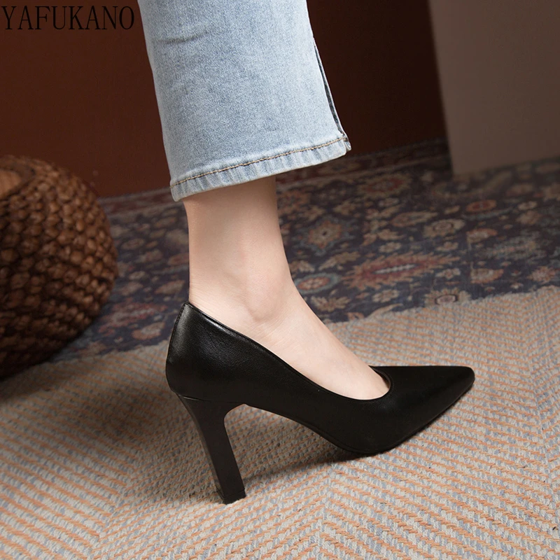 Fashion Small Thick Heel High Heels Matte Pointed Toe Shallow Mouth Casual Single Shoes Nude Party Dress Pumps Office Work Shoes