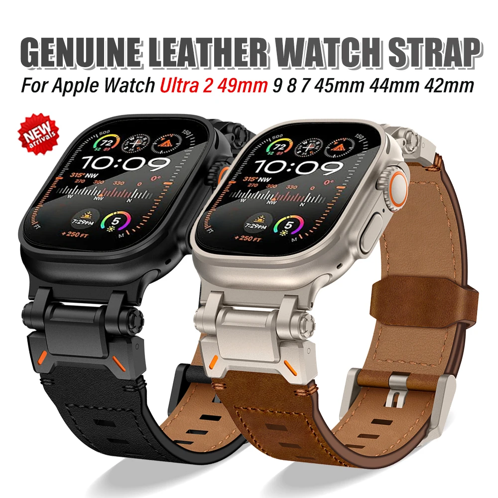 

Genuine Leather Bracelet for Apple Watch Ultra 2 49mm Series 9 8 7 6 5 4 Se 3 Band for iWatch 44mm 42mm 45mm Luxury Strap Correa