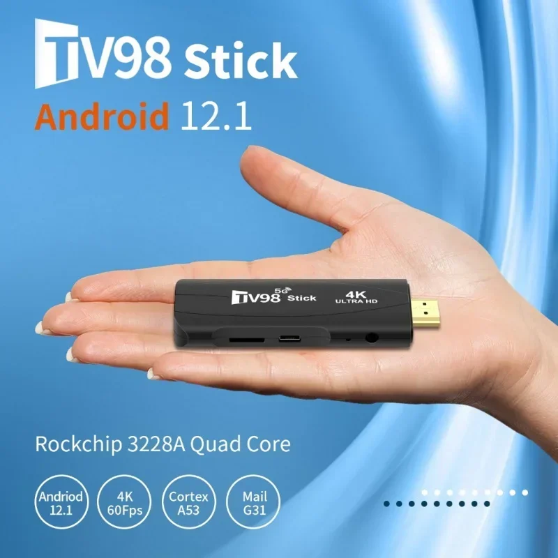 TV98 Android TV Stick 4k 12.1HD 2G 16G Smart TV Box 2.4G 5G Dual Wifi Smart Media Player Receiver