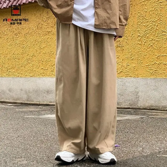 

Men's overalls Japanese pure cotton loose straight wide leg trousers high street ins trendy brand drape casual pants pantalones