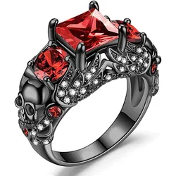 Gothic Rings/Black Skull Ring/Punk Rings/Ruby Crystal Ring/Purple Crystal Ring/Skull Rings for Women