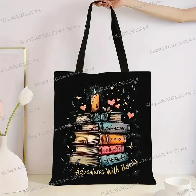 

Book Canvas Tote Bag for Women Shoulder Bags Aesthetic Graphic Eco Shopping Bag Grocery Reusable Bags Women Gift