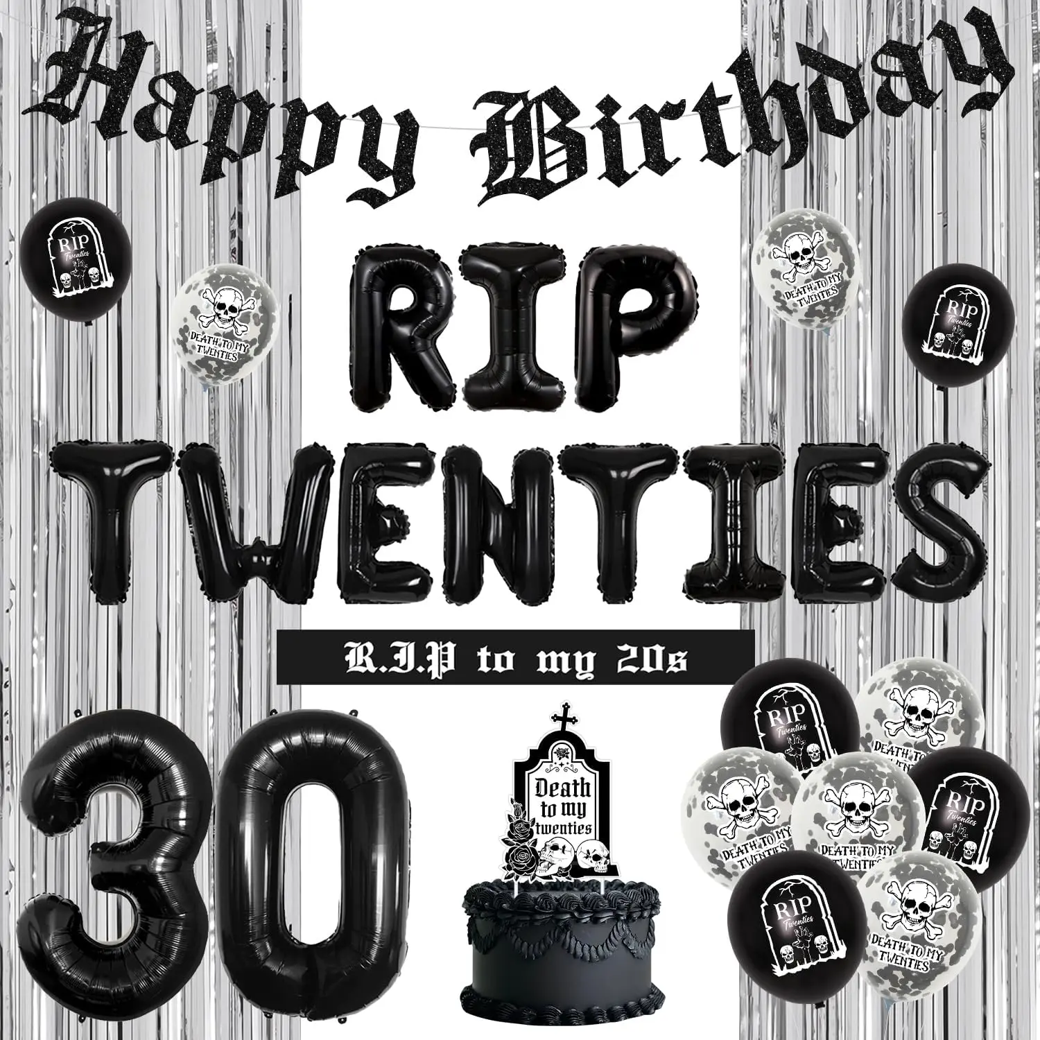 

Декор на 30-й день рождения для Death to My Twenties Баннер с номером 30 Воздушный шар Разорвить мое 20-х годов Повязка для торта Поставки на 30-й день рождения