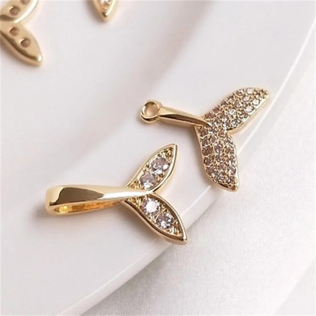 14K Gold Filled Micro Inlaid Zircon Mermaid Whale Tail Pendant Handmade DIY Jewelry Charm Pendant E016