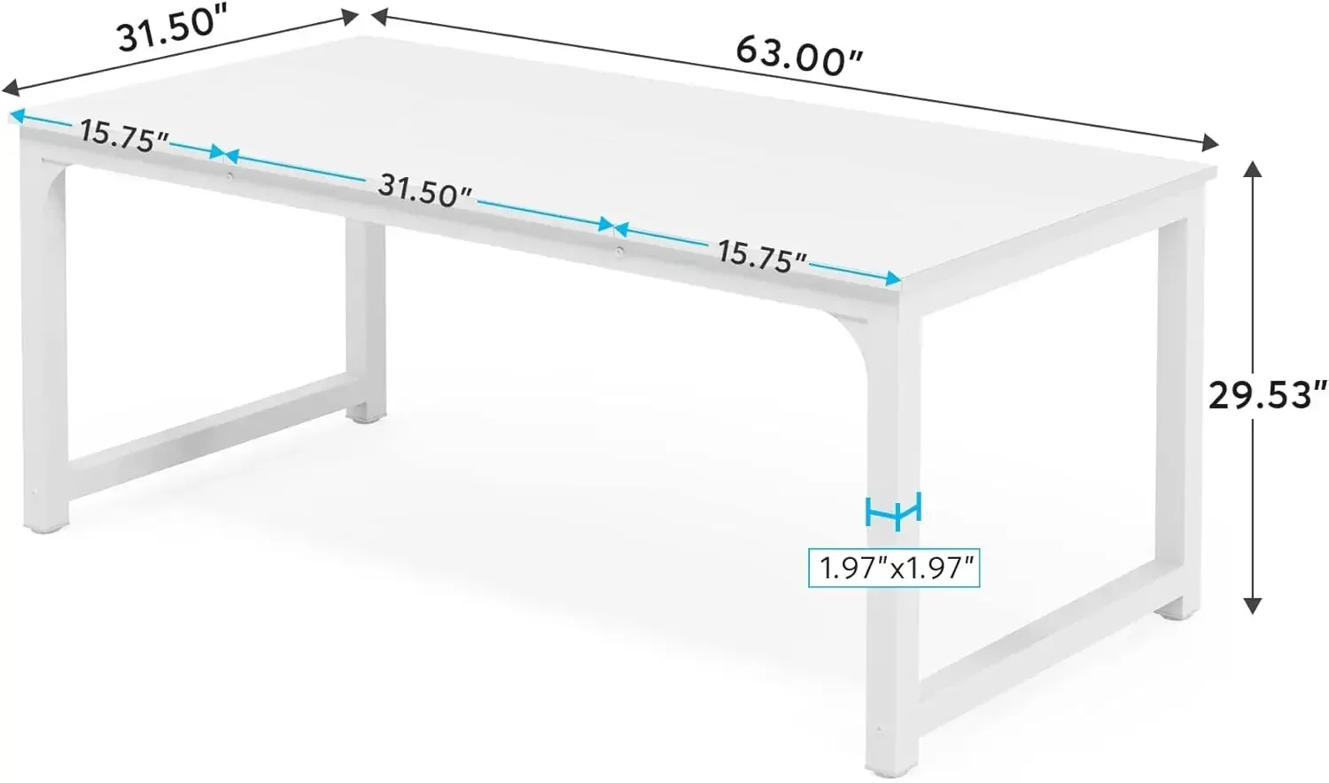 Modern Computer Desk, 63 x 31.5 inch Large Executive Office Desk Computer Table Study Writing Desk Workstation, White