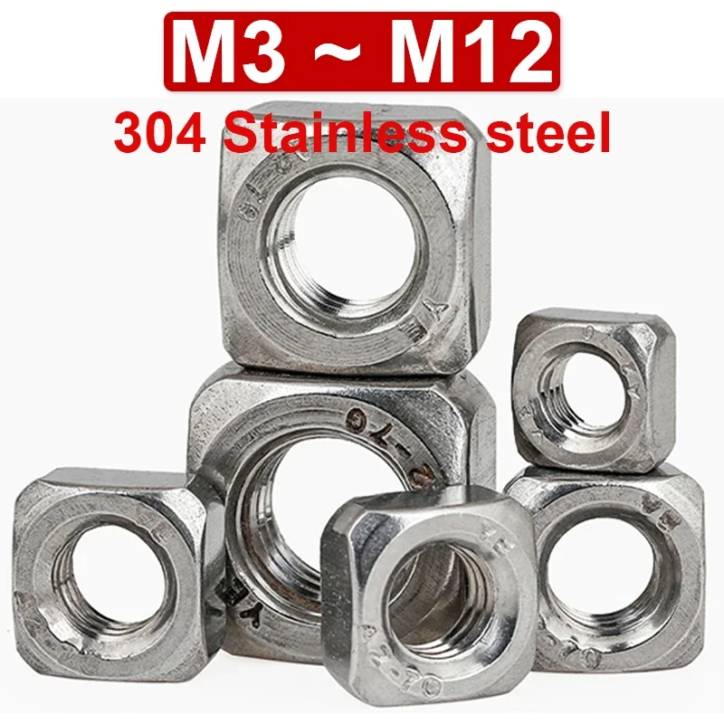 

5~50pcs 304 Stainless Steel Square Nut Quadrangle Nut Thick / Thin Nut DIN557 Lock The Thin Screw Cap M3 M4 M5 M6 M8 M10 M12