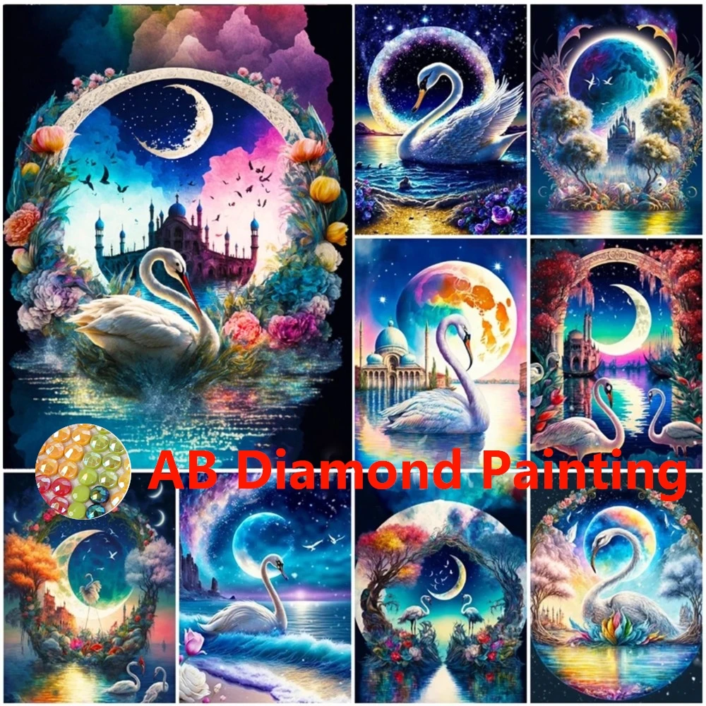 AB 5D DIY Diamond Embroidery Swan Animal Mosaic Seaside Moon Diamond Painting Flower Abstract Castle Handicraft Holiday Gifts