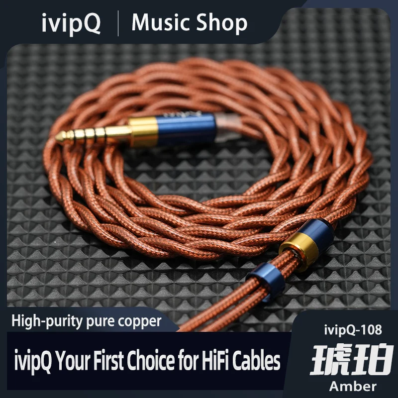 IvipQ-108 Amber Wysokiej Czystości Kabel do Słuchawek HiFi z Czystej Miedzi, Ulepszony Kabel 4.4mm Zbalansowany 2Pin MMCX/QDC/IE900 do Wielodriverowych Słuchawek BA IEM — zdjęcie produktu 2