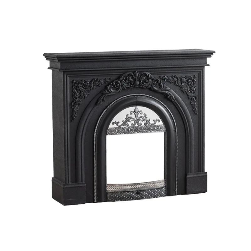 American retro black engraved simulated fire mantel villa entry atmosphere decorative cabinet light luxury Italian fireplace