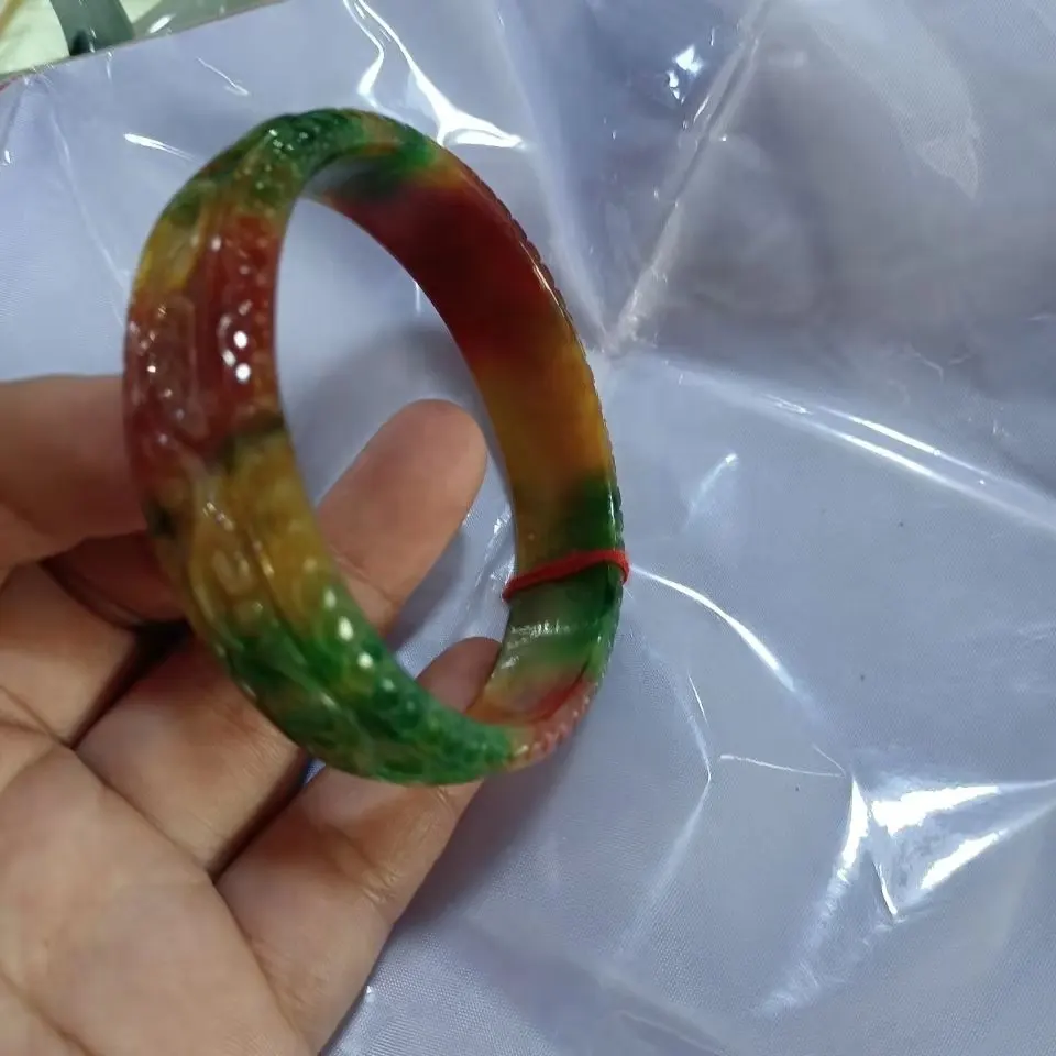 Real Rare Colour Original Ecological Pattern Hand Carved Jade Bangle Jewelry