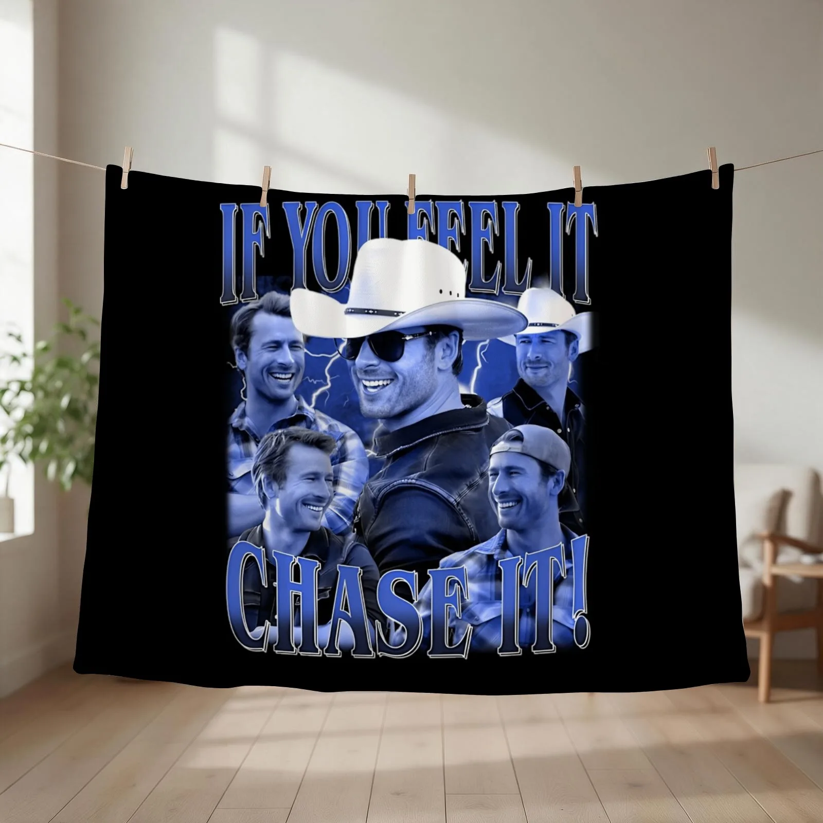 Glen Powell If You Feel It Chase It Throw Blanket couch cozy soft plush fuzzy picnic outdoor blanket