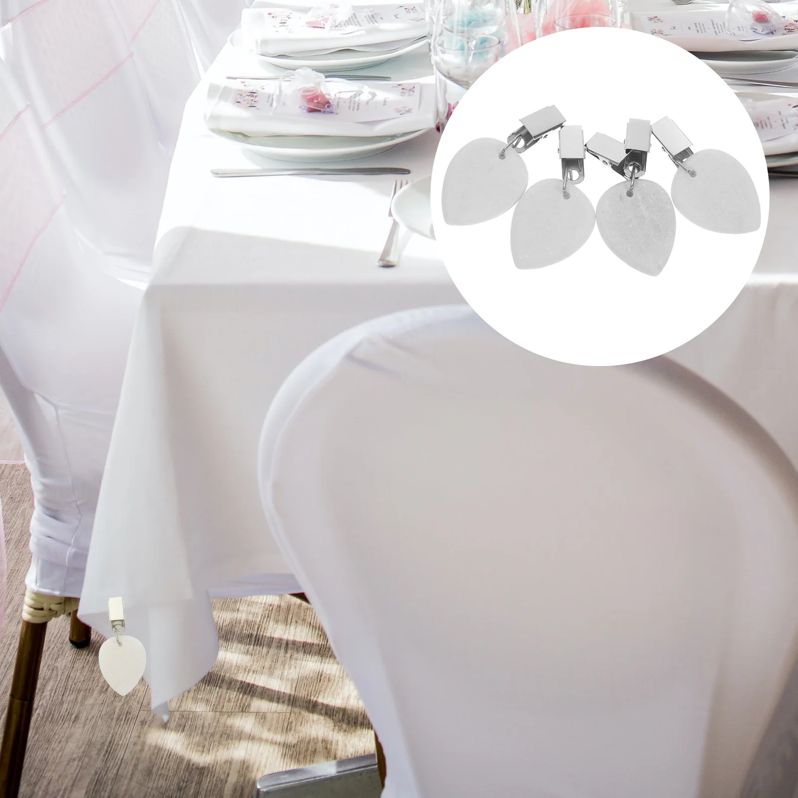 

4Pcs Tablecloth Weight Stones Metal Clip Table Cover Holders Reusable Small Clips for Patio Dining Outdoor Camping