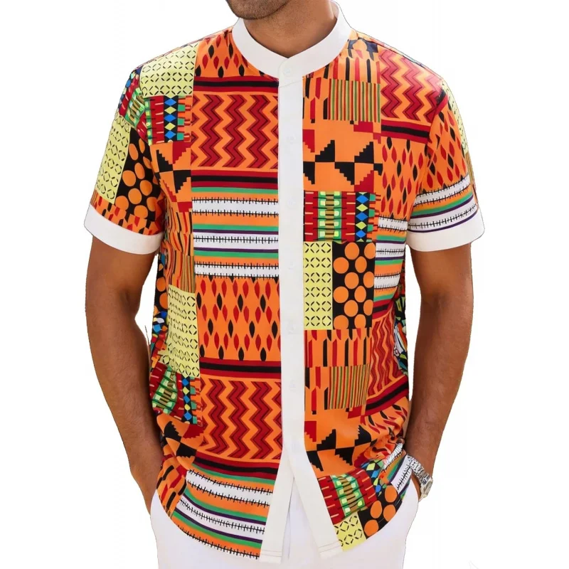 

Men's African Traditional Pattern Print Shirt Casual Short Sleeve Button Down Shirts Luxury Printed Dashiki for Men
