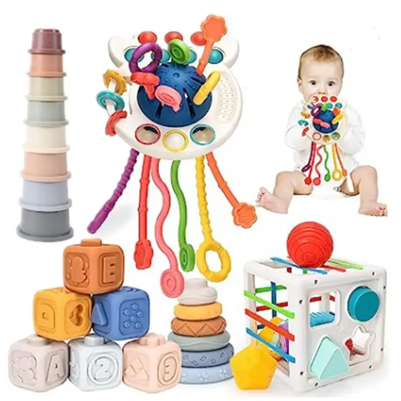 Toddler Sorting Toys Teething Early Educational Toys Set Toddler Sorting Stacking & Plugging Sensory Toy Teether Blocks Stacker