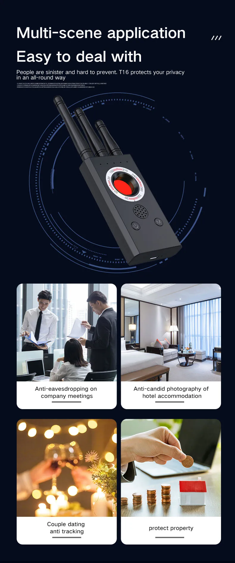 T16 Signal Detector Anti-Camera Anti-Eavesdropping GPS Scanning Detector Anti-Positioning Tracking Camera Detector