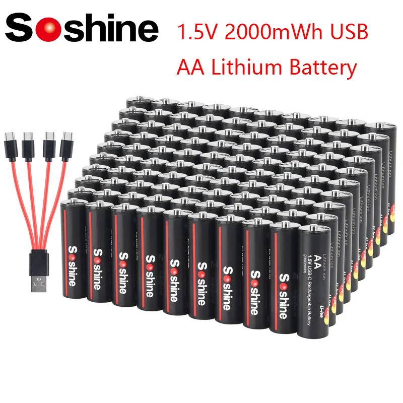 

Soshine 1,5 В 2000 МВтч литиевая аккумуляторная батарея типа АА USB Type-C литий-ионная батарея Aa для дистанционного управления умный дверной замок игрушки мышь