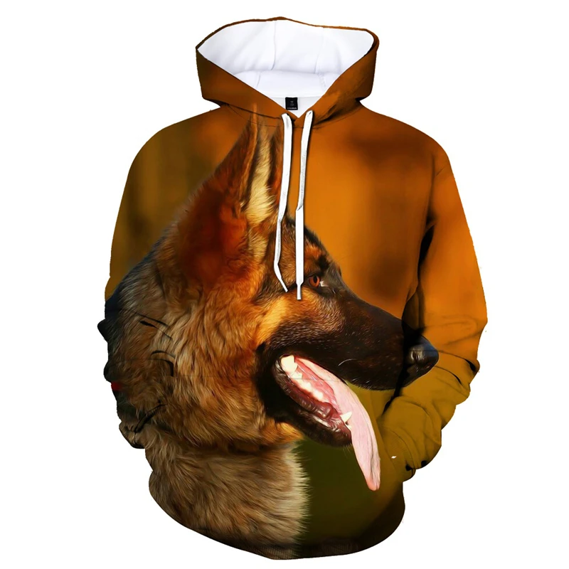 Cute 3D printed dog hoodie with fun animals, suitable for men hoodie German Shepherd model long sleeved street pullover