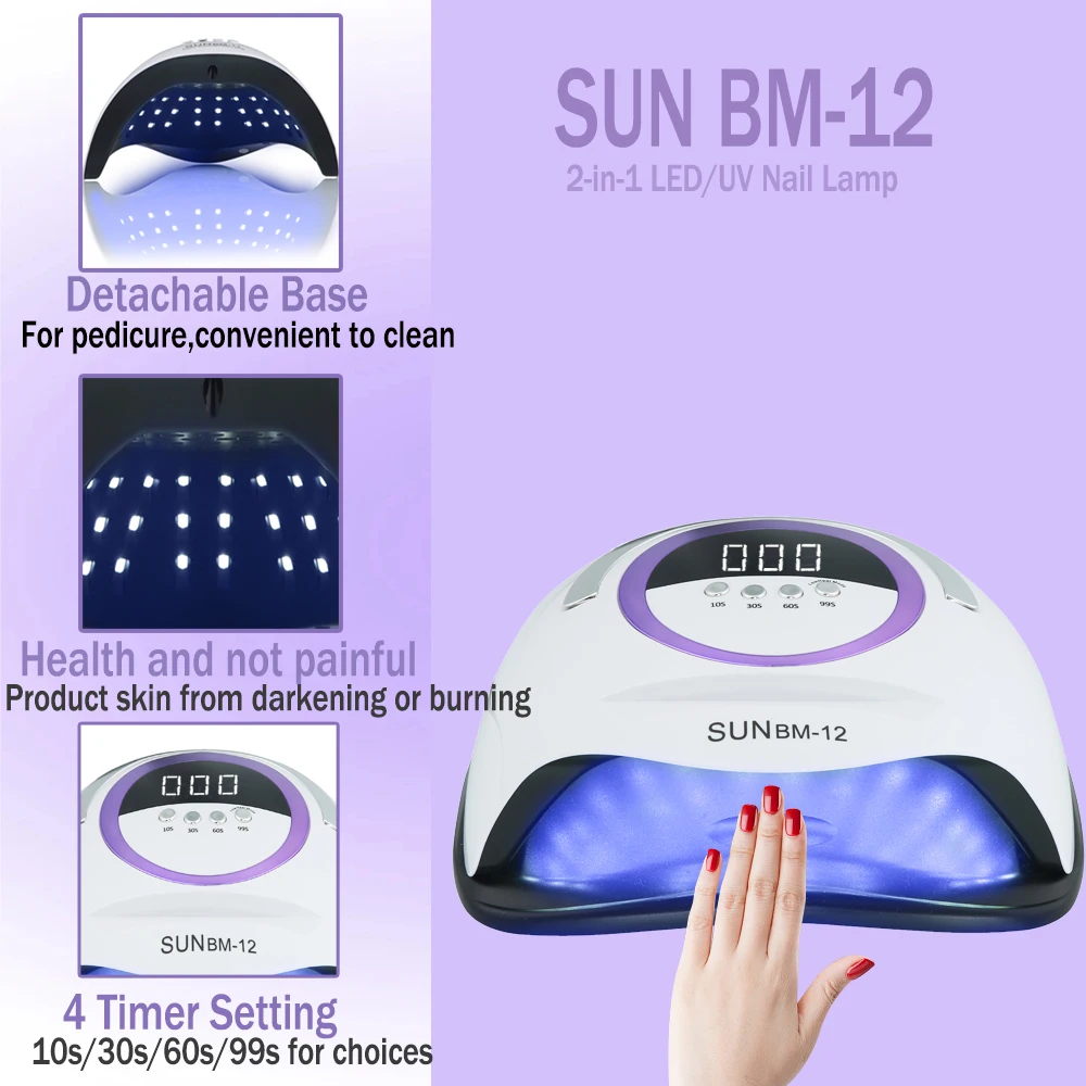 SUN BM-12 Nageldroger Gel Nagellak Uithardend LED UV-licht met 4 timers Automatische sensor LCD-scherm Professionele nagelkunstgereedschappen