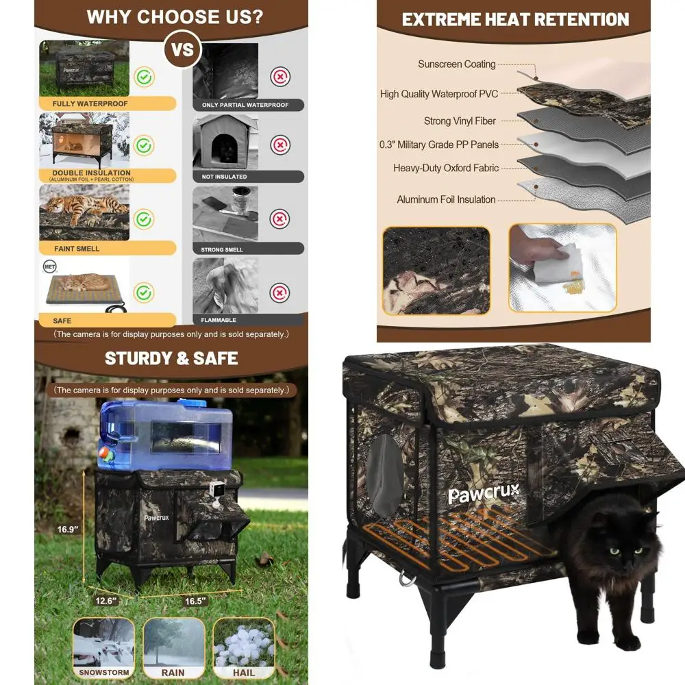 

Insulated Waterproof Outdoor Cat Shelter with Heating Pad for Feral Cats, Leaf Design, 16.5L x 12W x 18H