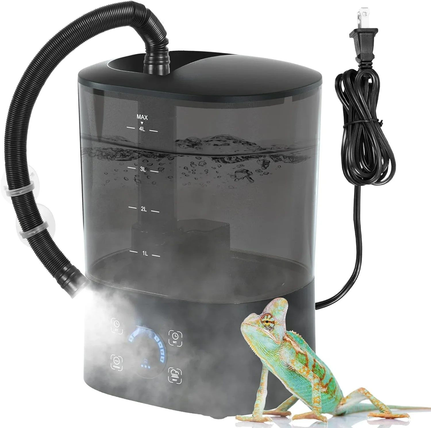 

Top Fill Reptile Fogger - 4L Reptile Humidifier with Digital Timer and Adjustable Fog for Terrariums. No Leakage, Automatic Temp