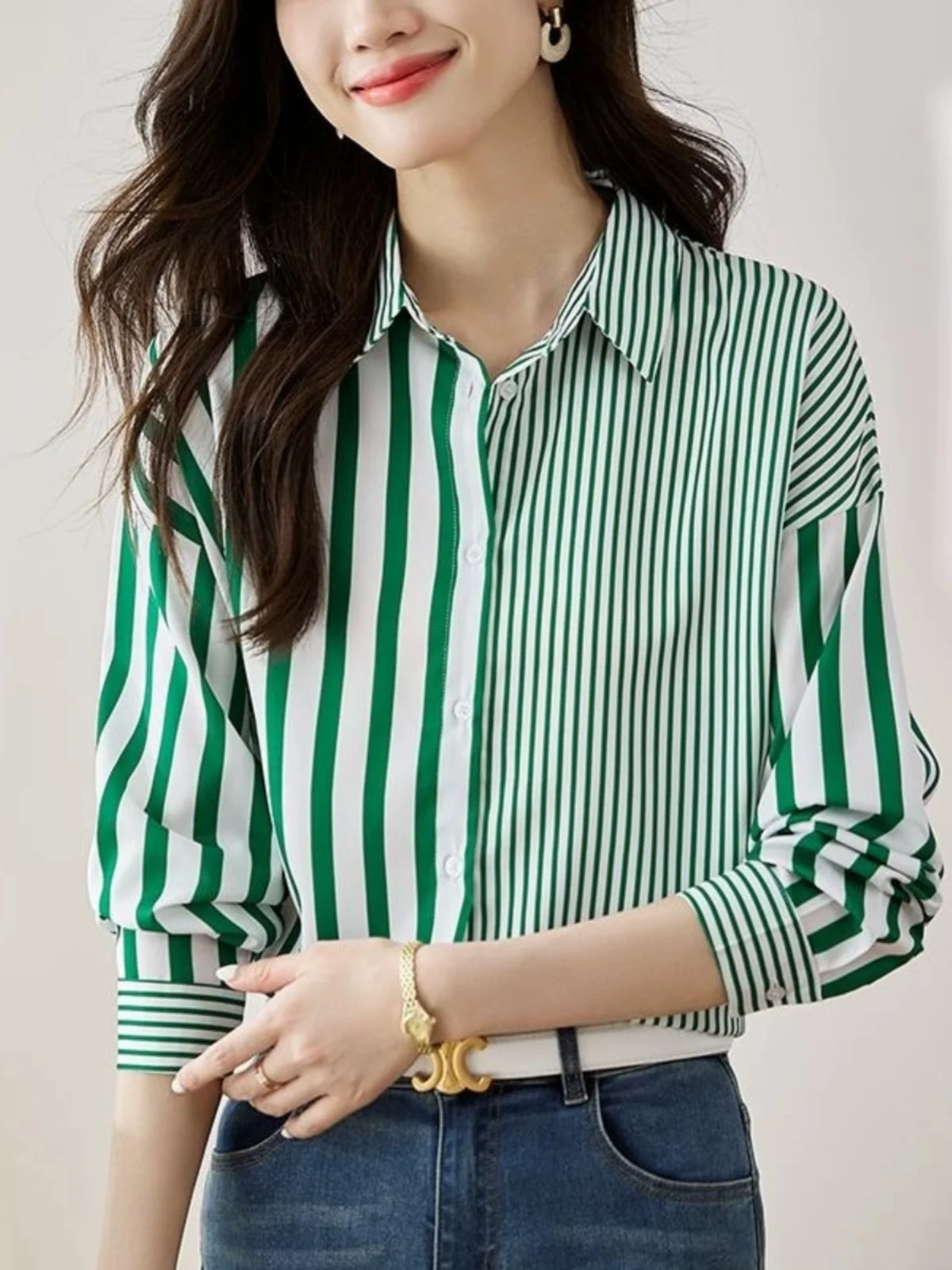 

Fashion Striped Print Shirts for Ladies New Elegant Women's Blouses 2024 Spring Autumn Long Sleeve Button-Down Tops Blusa W137