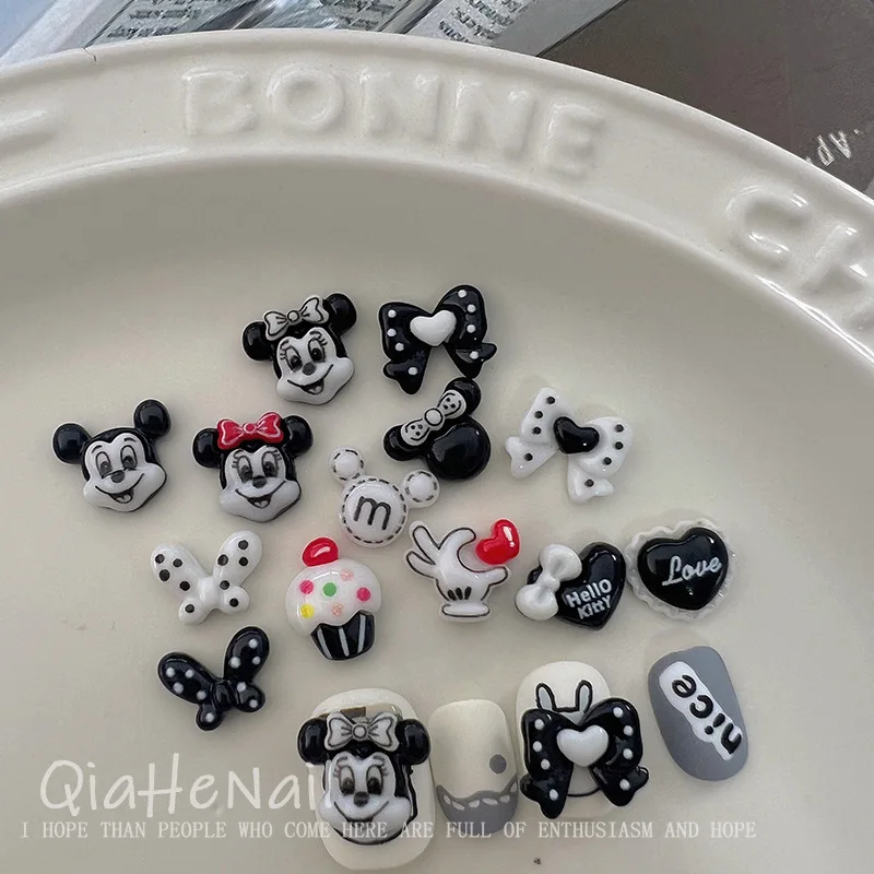 10pcs disney mickey head bow butterfly cartoon nail charms for diy nail making kawaii cute resin nail art decoreation