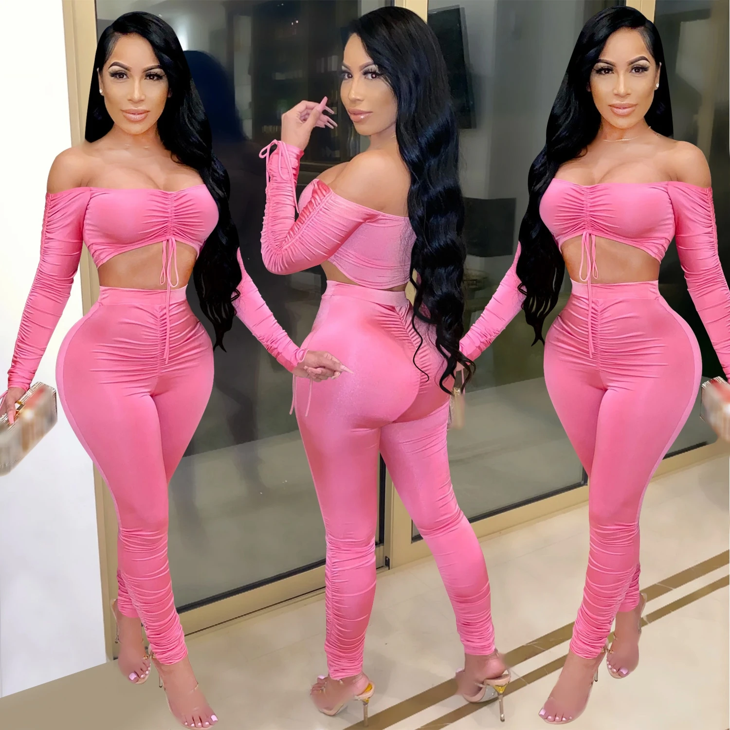 Picture 4: two piece set tracksuit women 2 piece sets womens outfits crop top stacked leggings fall clothes two pieces outfits dropshipping