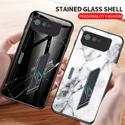 For Asus ROG Phone 6 6D Case Shockproof Marble Grain Tempered Glass Hard Back Cover Case Soft Bumper for Asus Rog Phone 6D 6 5G