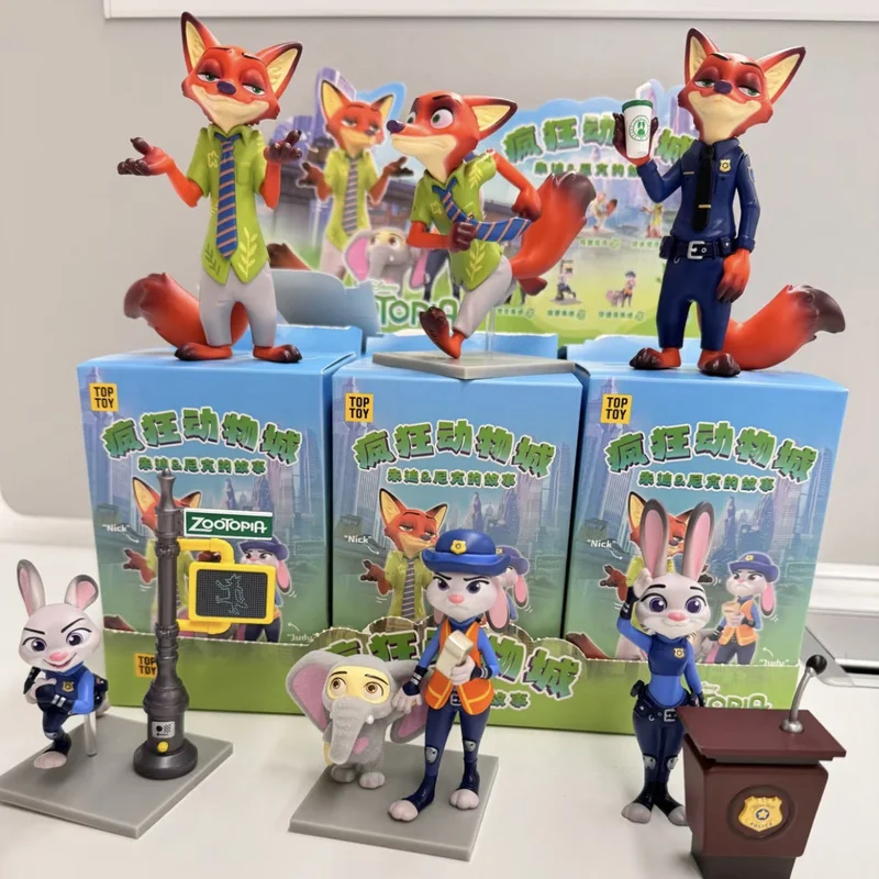 

Аутентичная модель верхней игрушки Zootopia слепая коробка, фигурки кукол Джуди и Ника, детский подарок, коллекционные украшения, игрушки-сюрпризы