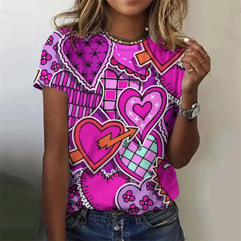 

Newest Fashion T Shirt For Women Love Heart Printing Beautiful Tee Short Sleeve Ladies Clothes Leisure Street Female T-shirt Top