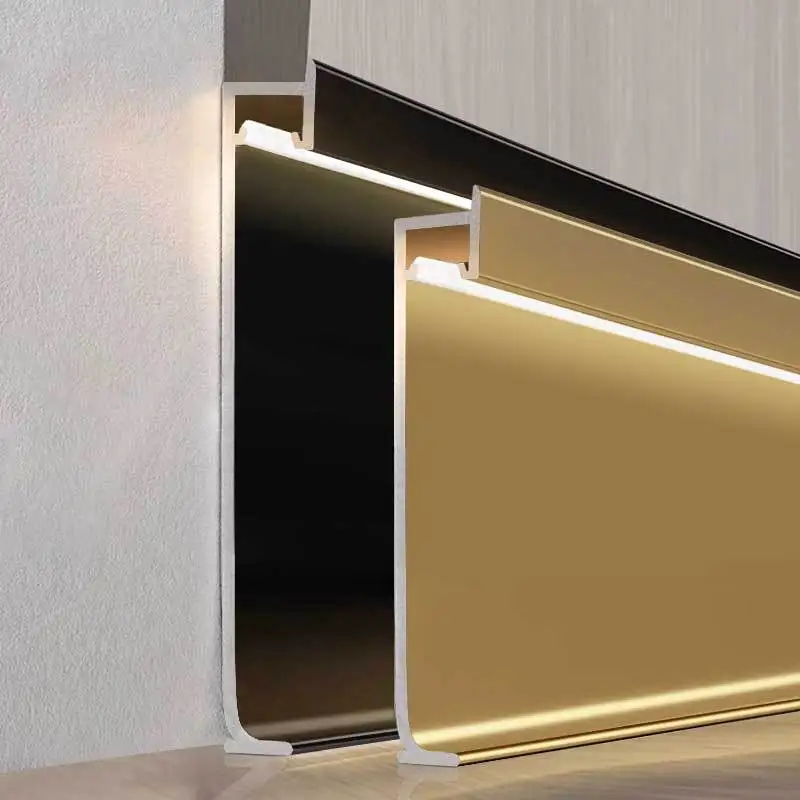 10/12/15Cm High Led Recessed Hidden Skirting Line Strip Light Downward Glowing Aluminium Profile Wall Floor Baseboard Decor Lamp