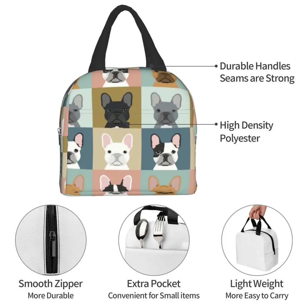 French Bulldog Dog Love Animal Pet Puppy Frenchie Insulated Lunch Bag for Outdoor Picnic Resuable Cooler Thermal Lunch Box