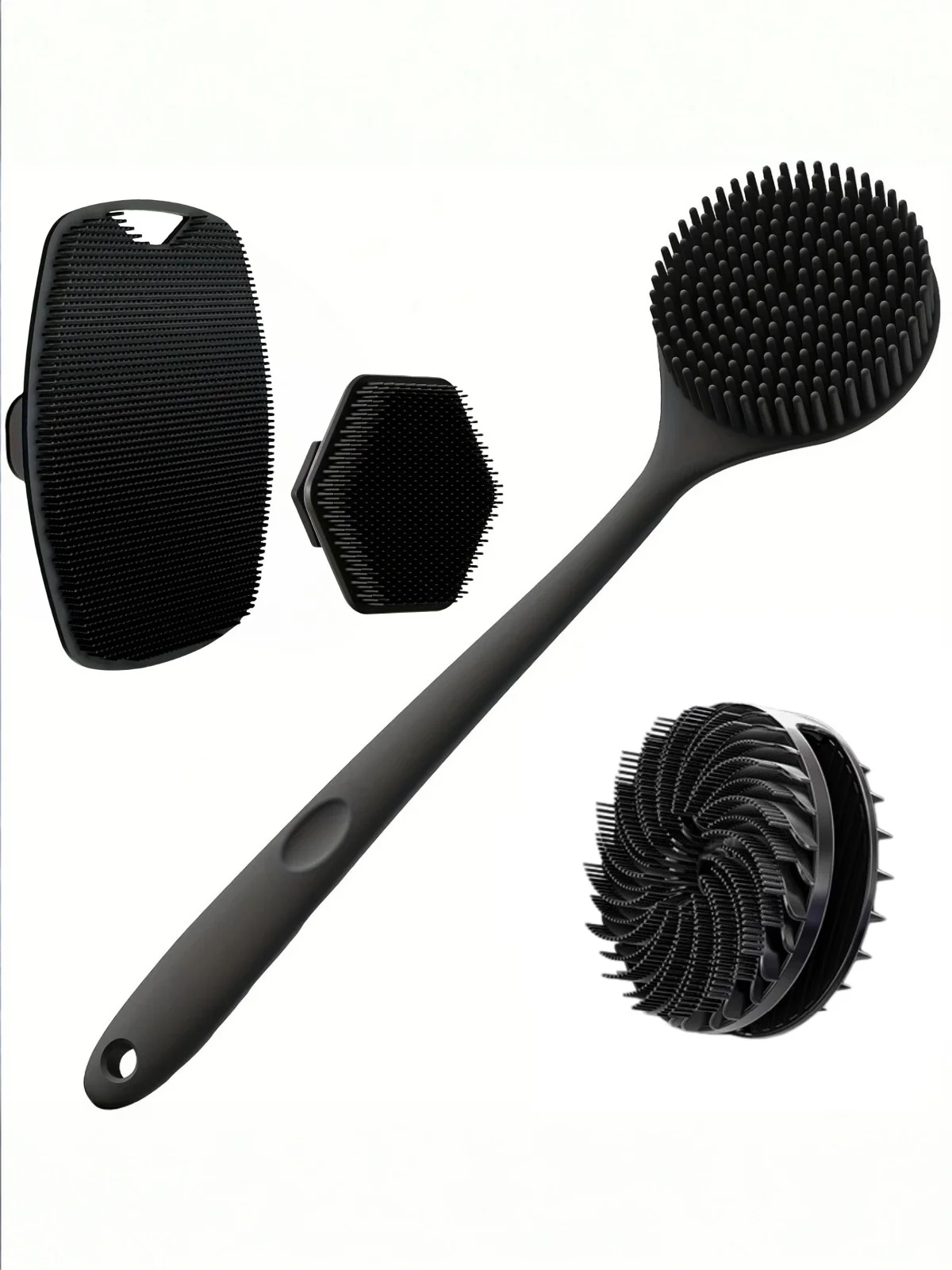 Silicone Back Scrubber for Shower - 4 pcs Short Handle Body Brush Set, Double-Sided Exfoliating and Massage, Soft Bristles Rich