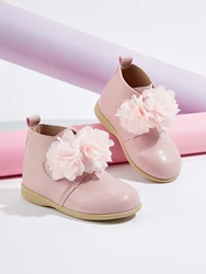 Botas curtas de couro para bebês, sapatos elegantes de princesa, versáteis, na moda, outono, inverno, novo, 2024