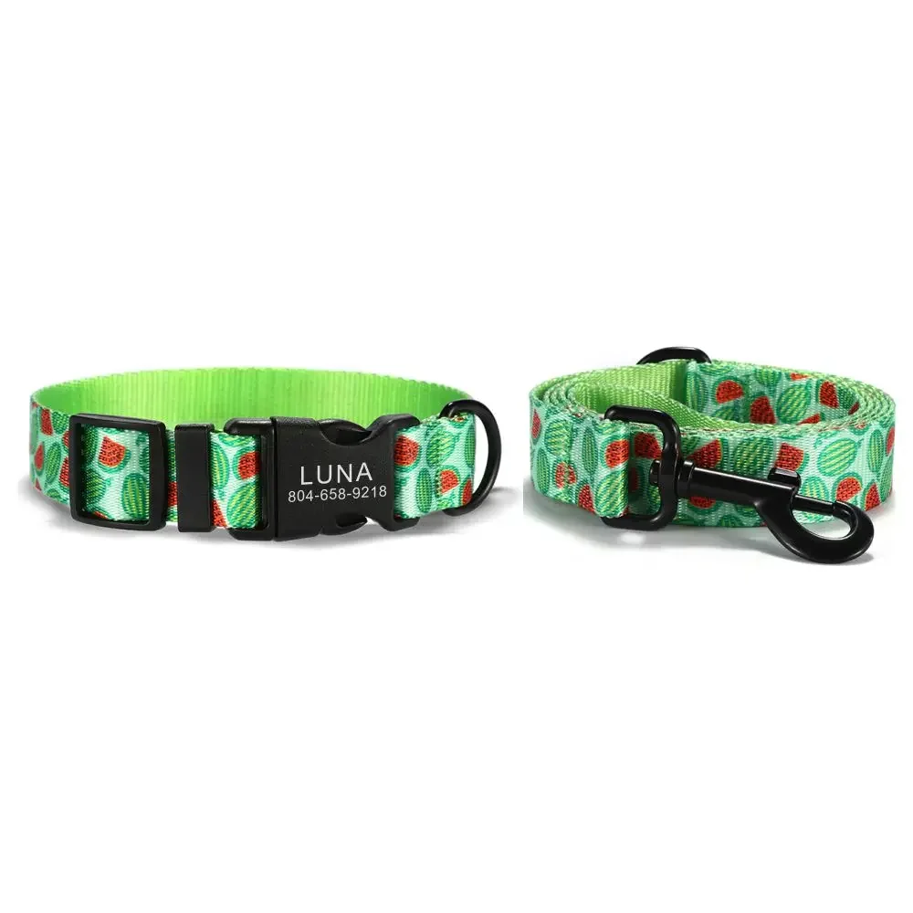 Personalized Pet Collar, Customized Nameplate, ID Adjustable, Watermelon Soft Fiber, Cat and Dog Collars, Lead Leash