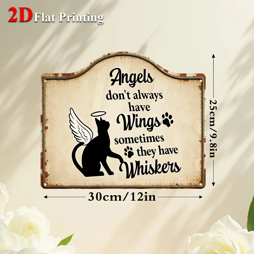 1pc 2D Flat Sign Artwork Depicting A Cat With Wings And Whiskers, Ideal For Home Decoration, Spaces For Pet Enthusiasts