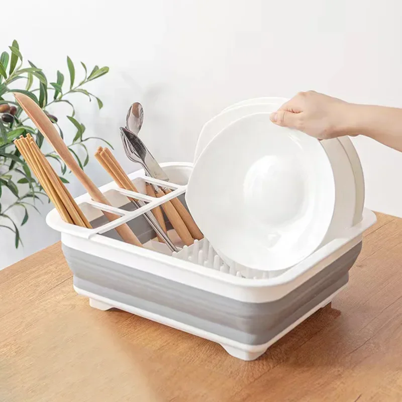 

Foldable Dish Rack Kitchen Storage Water Leakage Plastic Tableware Bowl Dinnerware Drain Bowl Tray Home Drying Rack Washable