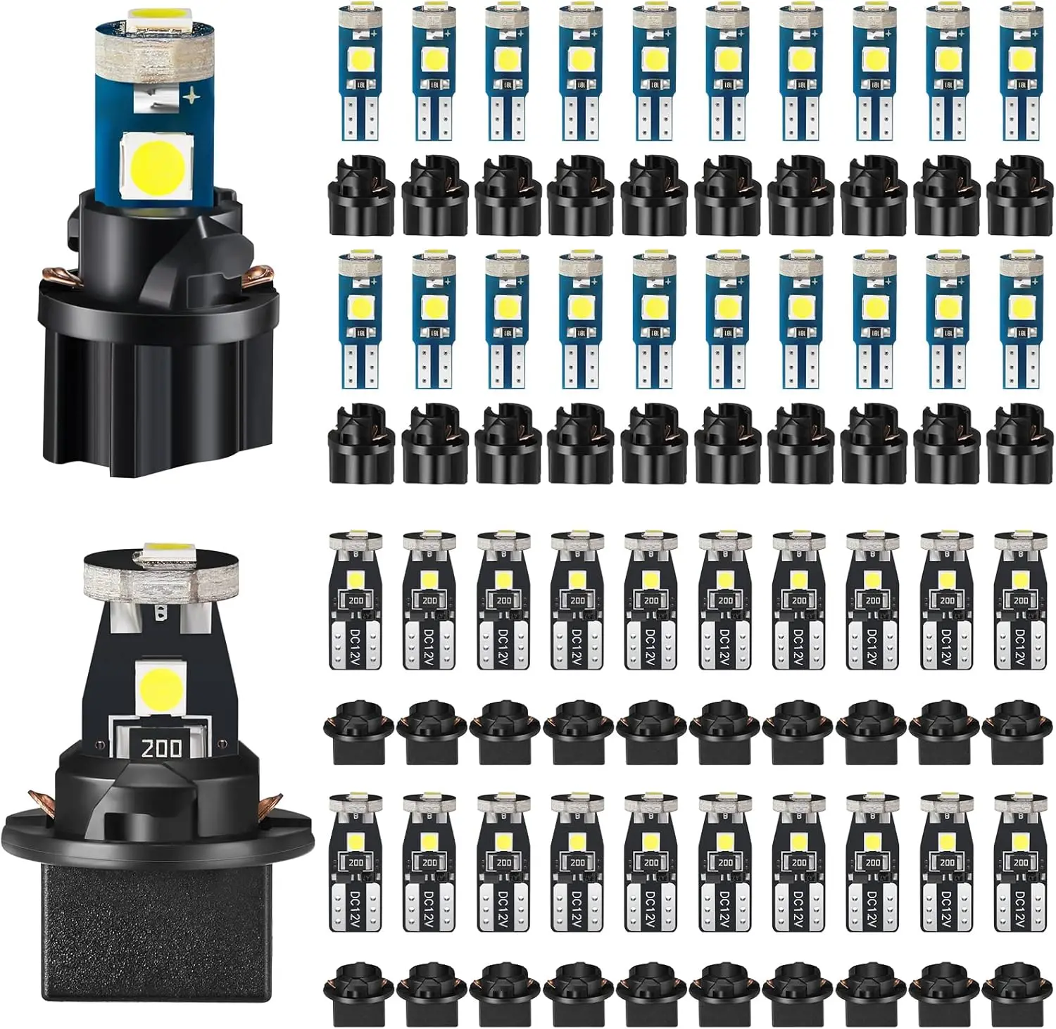 

20 шт. светодиодных ламп T5 T10 с поворотным цоколем для освещения приборной панели автомобиля (белые)