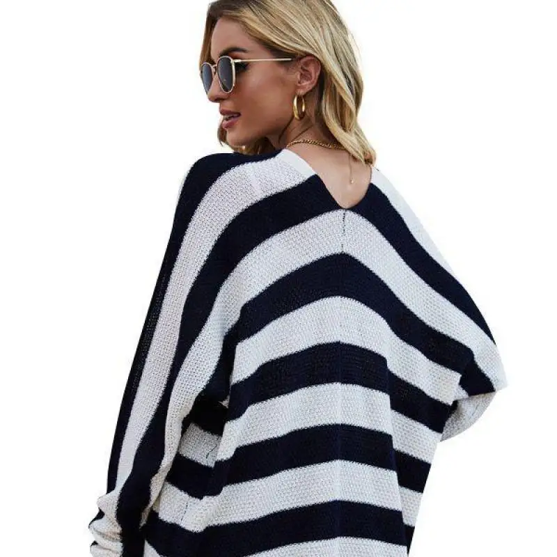 2024 Autumn/winter New American Bat Sleeves Knitted Coat Loose Striped Knitted Cardigan