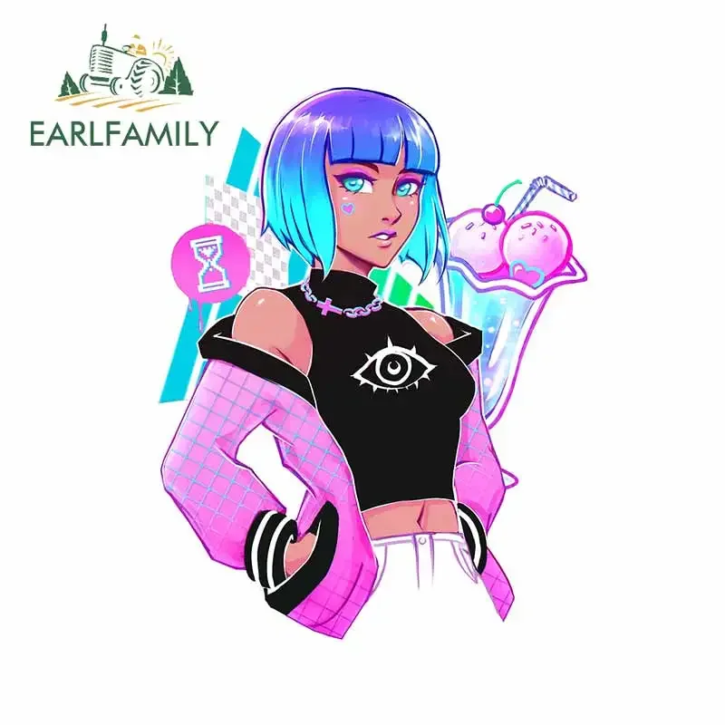 EARLFAMILY Eye-catching Pink Short Hair Girl Ice Cream Hourglass Decoration Car Stickers Cartoon Decal for Windshield Trunk